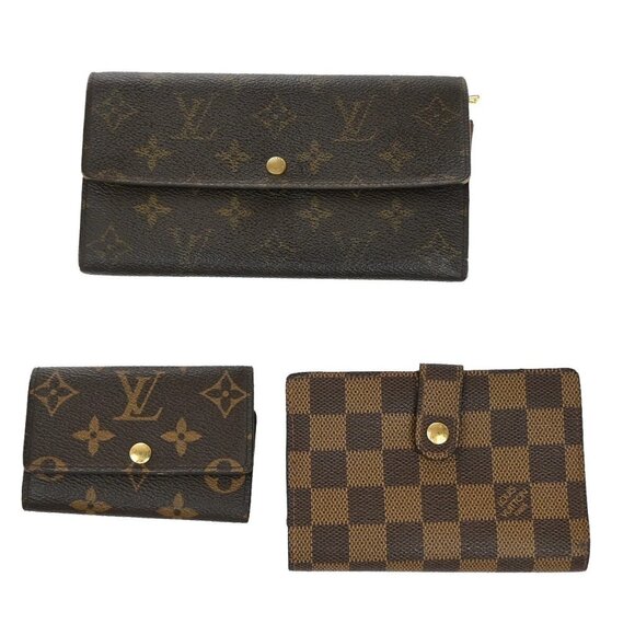 LOUIS VUITTON 3 Set Trifold Wallet Monogram Damier Ebene Leather Brown 60EE788 - Picture 1 of 14